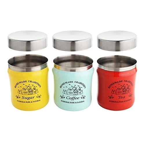 NURATStainless Steel Rainbow Tea Coffee Sugar Containers set of 3