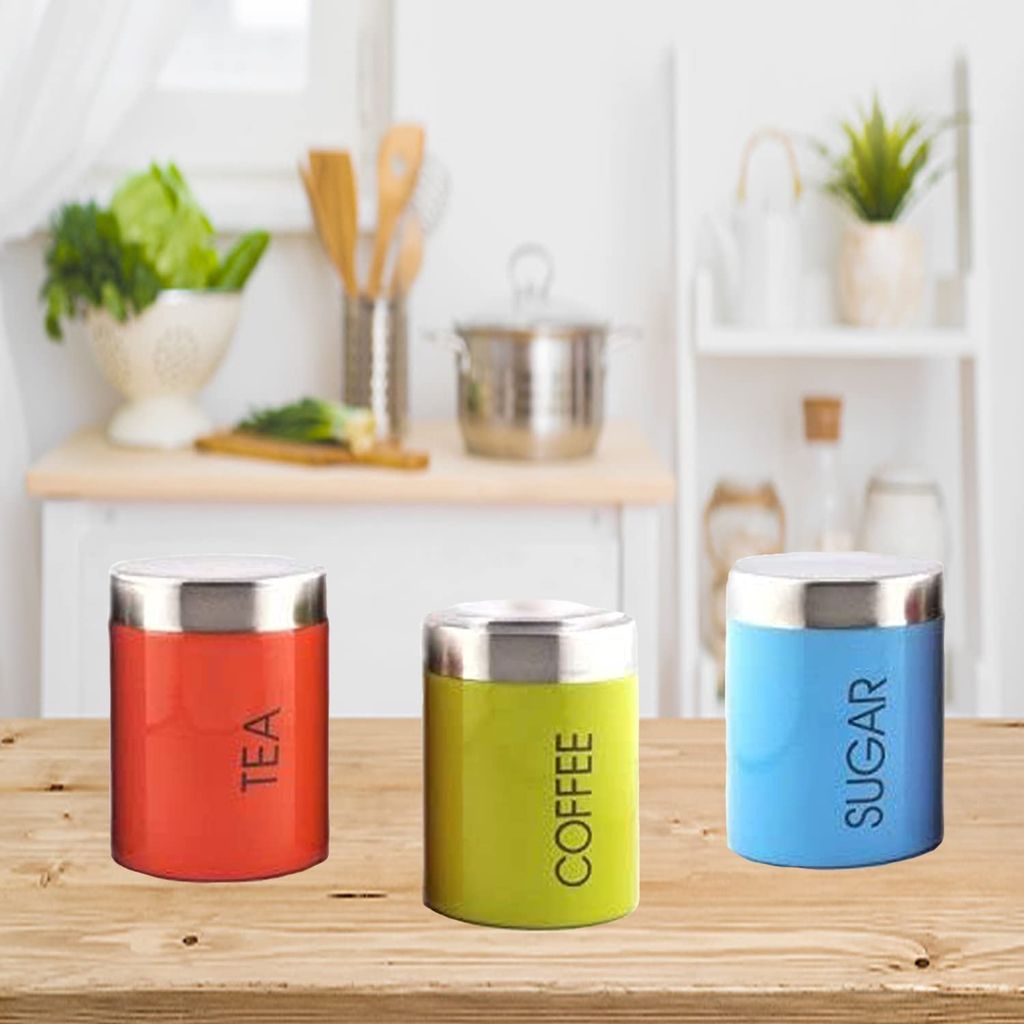 NURATStainless Steel Rainbow Tea Coffee Sugar Containers set of 3