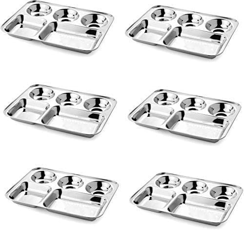 NURATStainless Steel Kitchen and Dining Diwali Round Extra Deep Compartment Divided Plate/Thali/Mess Tray Set