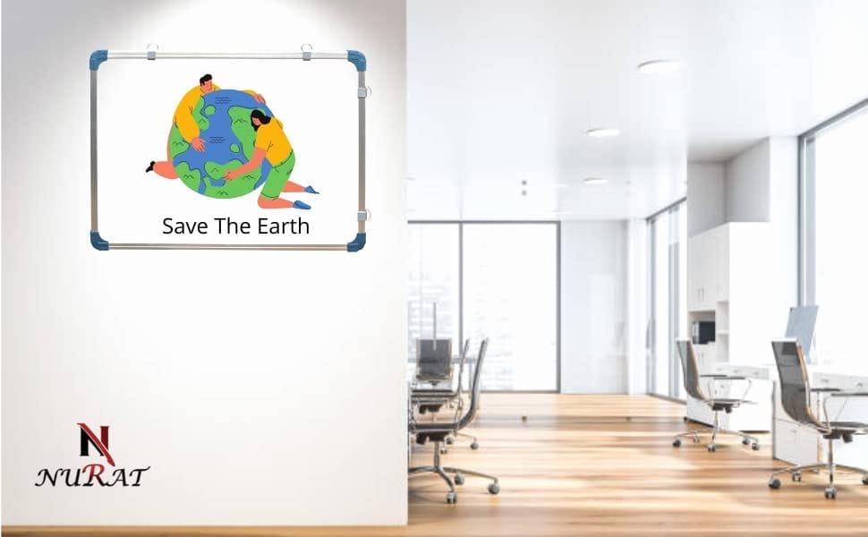 NURATNon-Magnetic White Board 2in1 White and Green Double Sided with Accessiories Marker and Duster Built Quality with Dual Side Hanging Hooks