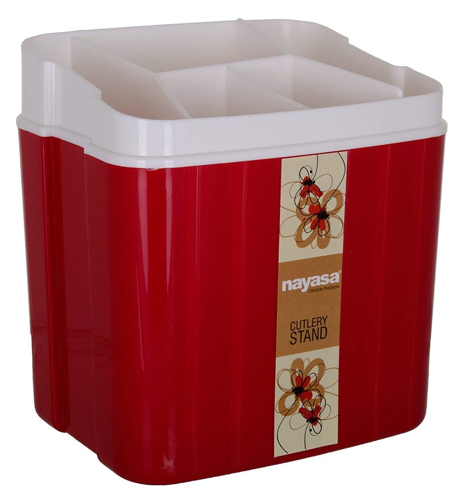 Nayasa Plastic Cutlery Stand, 1 Pieces, Red by Krishna Enterprises