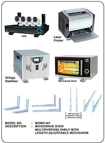 NURATSteel Strong and Heavy Universal Foldable Extendable Stretchable Shelf/Rack Wall Mount Bracket for Microwave Oven OTG Printer Speaker DVR Voltage Stabilizer (Standard, White) - Pack of 2