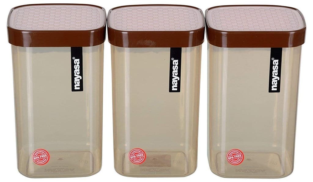 Nayasa Fusion Deluxe Containers Box/Polypropylene Grocery Container, Pack of 12 (1500ml 3Pcs, 1000ml 3Pcs, 750ml 3Pcs, 550ml 3Pcs), (Beige/Brown) by Krishna Enterprises