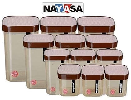 Nayasa Fusion Deluxe Containers Box/Polypropylene Grocery Container, Pack of 12 (1500ml 3Pcs, 1000ml 3Pcs, 750ml 3Pcs, 550ml 3Pcs), (Beige/Brown) by Krishna Enterprises