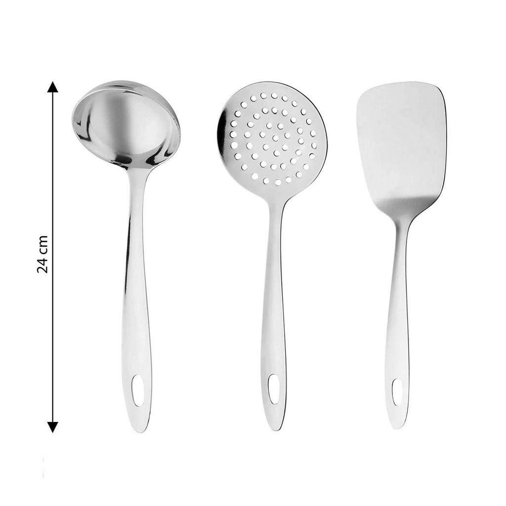 NURAT Stainless Steel Kitchen Tools Laddle, Spoon,Turner (Set of 3)