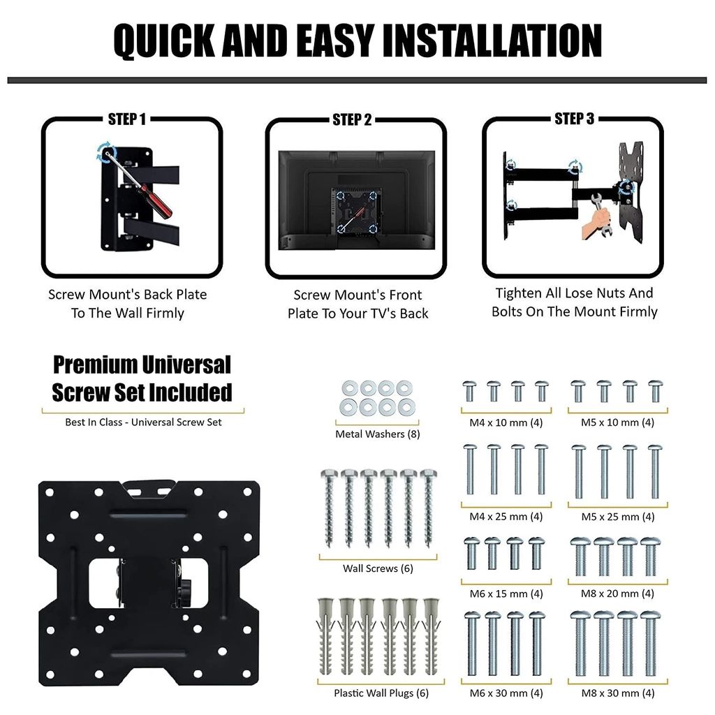NURAT Premium Heavy Duty Full Motion TV Wall Mount