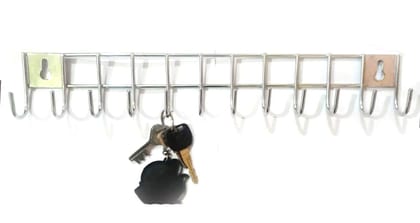 NURAT Stainless Steel Laddle Hook Rail | 9 Hooks Laddle Cradle for Kitchen | Multi-Level Hook Rail