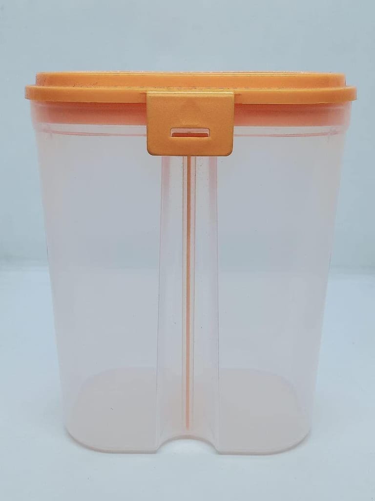 NURAT: 2 Sections Air Tight Transparent Food, Grain, Cereal Dispenser Storage Container Jar -2000ml,Storage containers,(Orange)