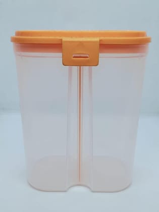 NURAT: 2 Sections Air Tight Transparent Food, Grain, Cereal Dispenser Storage Container Jar -2000ml,Storage containers,(Orange)