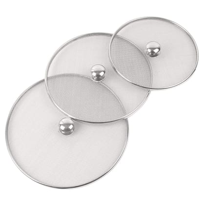 NURAT Stainless Steel Vessel Net Cover Lid for Fruits Vegetable Basket, Milk Pan, Food for Kitchen and Dining Table, (Pack of 3) Multi Size_ (8/9/10) Inch Pack