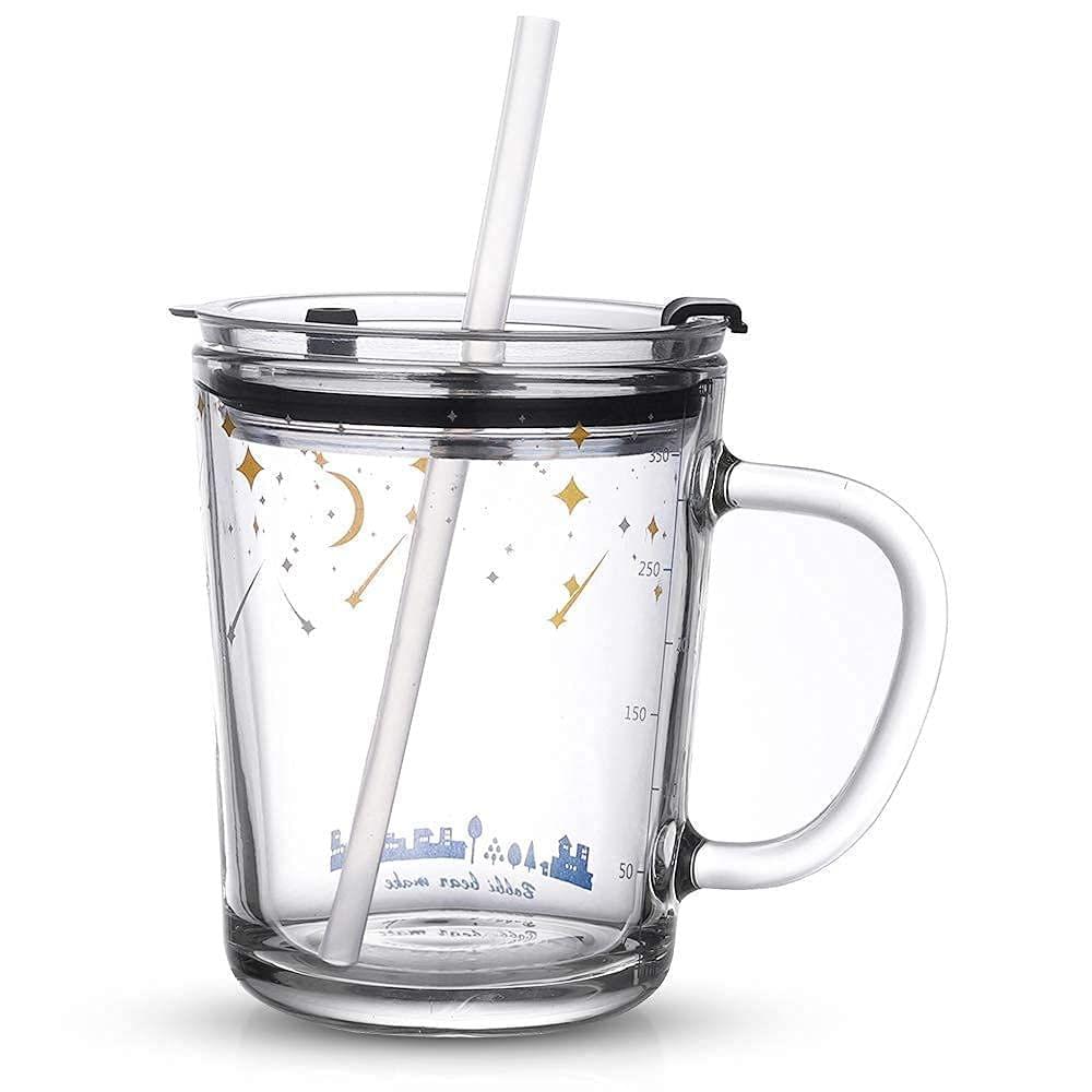 NURAT 2 pcs Floral Print Printed Mason Jar, Straw Jar with Lid and Straw, Drink for Milk,Tea,Coffee,Juice,Thick Shake Leak Proof(Best for Gift/Office Use)(2 Pc) (350 ML) (with Handle)