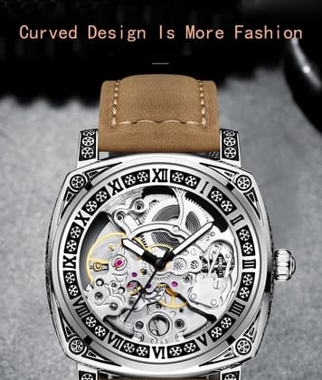 Forsining Genuine Leather Série Mystère d'Art Vintage Engraved Rotatable Bezeled Self Winding Automatic Tourbillon Blue Moon Mechanical Analog Watch - For Men
