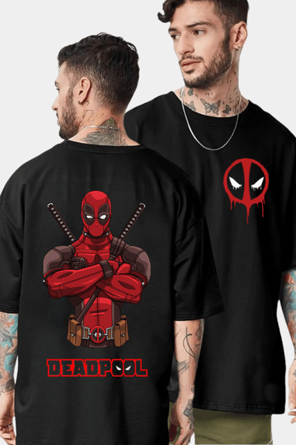 Deadpool India Oversized Dropshoulder Unisex Black T-Shirt, Marvel