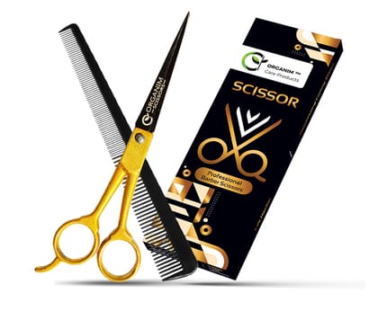 Organim care products Gold Barber Hair Cutting Scissors 6" Inch Scissors (Set of 1, Gold)(FREE BARBER COMB)