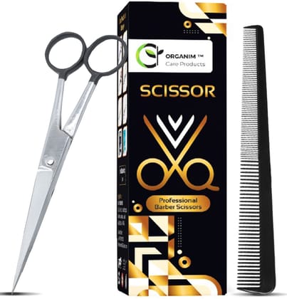 Organim care products Barber Hair Cutting Scissors High Graded Quality Brand Scissors (Set of 1, Silver)(FREE BARBER COMB)