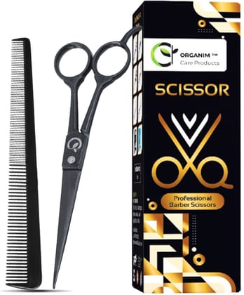 Organim care products Barber Scissors For Hair Cutting Small Scissors (Set of 1, Black)(FREE BARBER COMB)