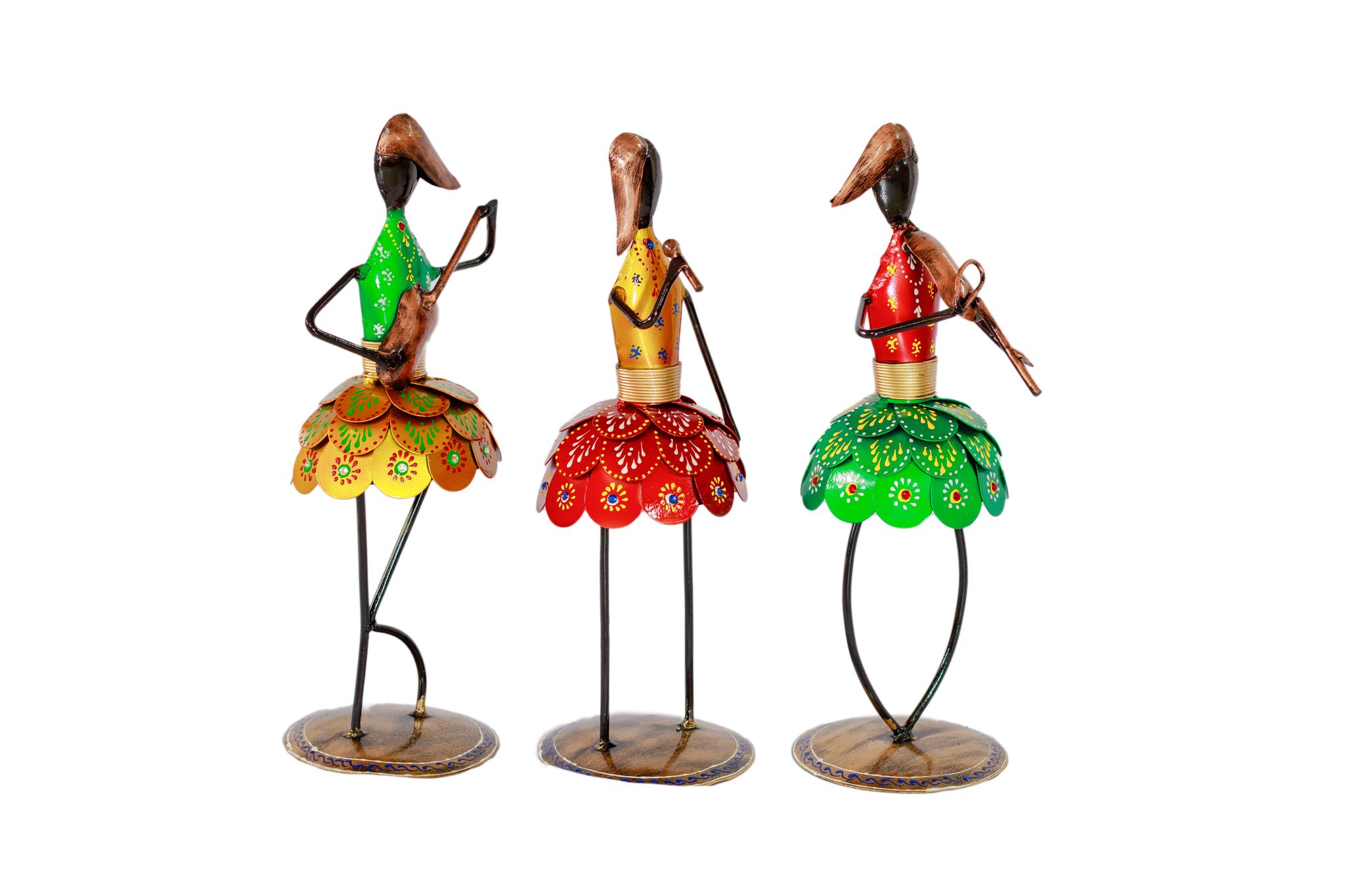 Musical Metal Figurines Set of 3 - Handcrafted Decorative Art