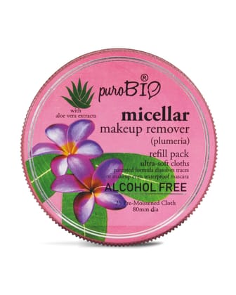 Purobio Plumeria micellar makeup remover with ultra-soft cloths |25 Pre-Moistened cloth | 60g