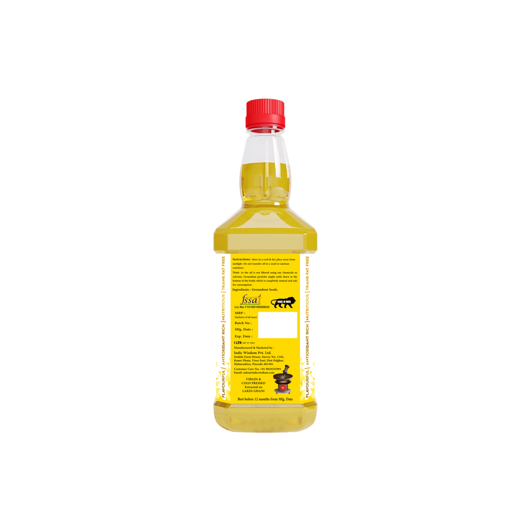 IndicWisdom Wood Pressed Groundnut Oil 1 Liter (Cold Pressed Groundnut Oil - Extracted on Wooden Churner)