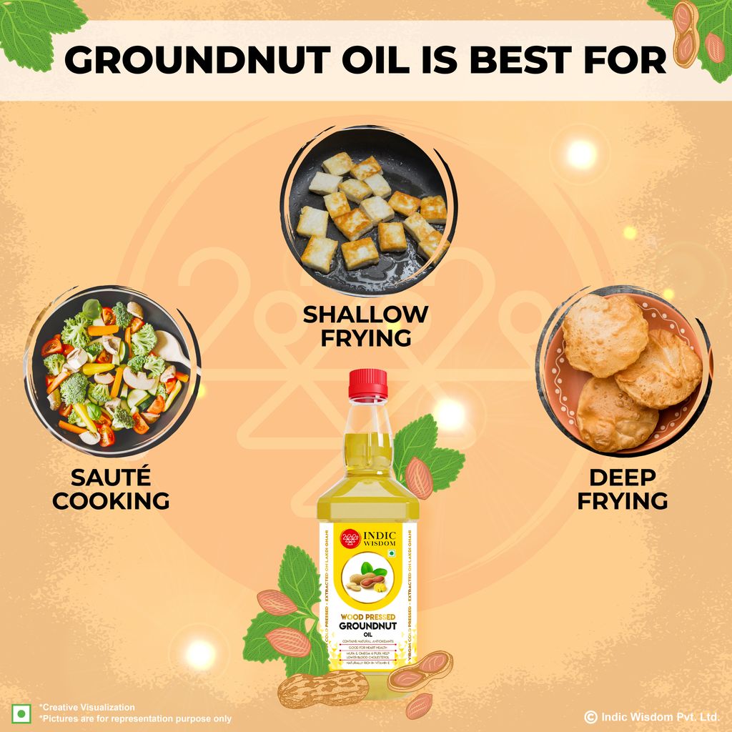 IndicWisdom Wood Pressed Groundnut Oil 1 Liter (Cold Pressed Groundnut Oil - Extracted on Wooden Churner)