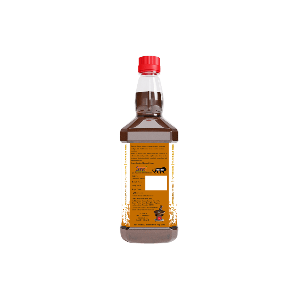 IndicWisdom Wood Pressed Mustard Oil 1 Liter (Cold Pressed Mustard Oil - Extracted on Wooden Churner)