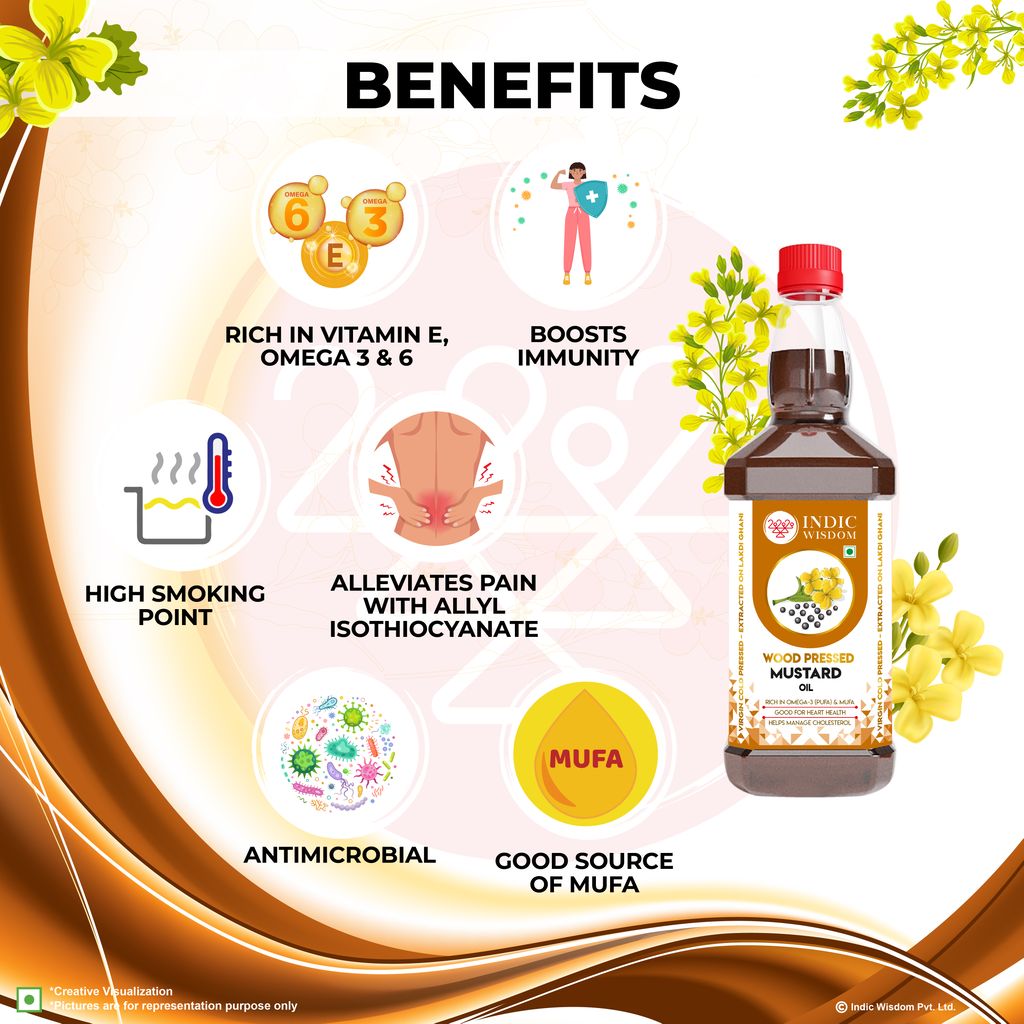 IndicWisdom Wood Pressed Mustard Oil 1 Liter (Cold Pressed Mustard Oil - Extracted on Wooden Churner)