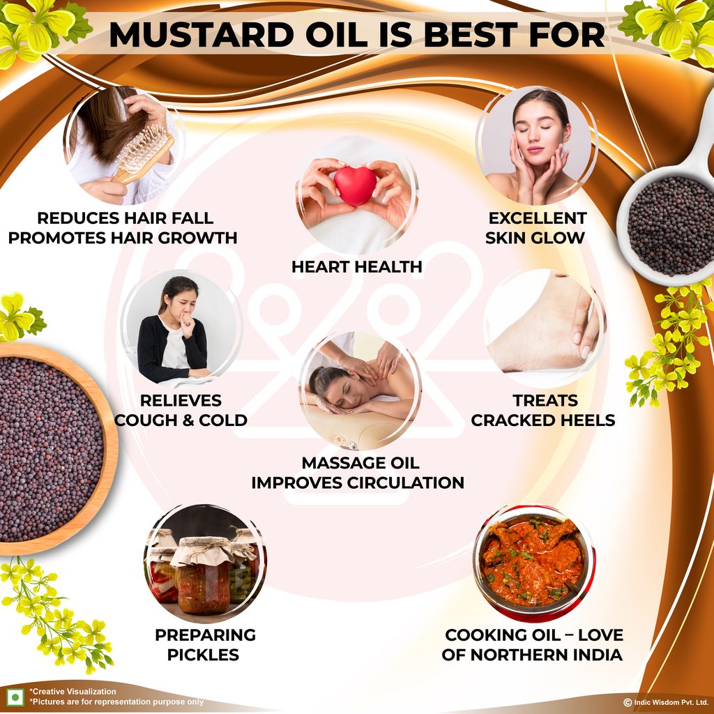 IndicWisdom Wood Pressed Mustard Oil 1 Liter (Cold Pressed Mustard Oil - Extracted on Wooden Churner)