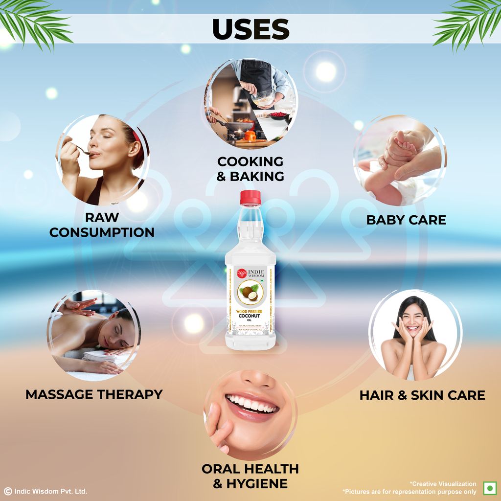 IndicWisdom Wood Pressed Virgin Coconut Oil 1 Liter (Cold Pressed Coconut Oil - Extracted on Wooden Churner)