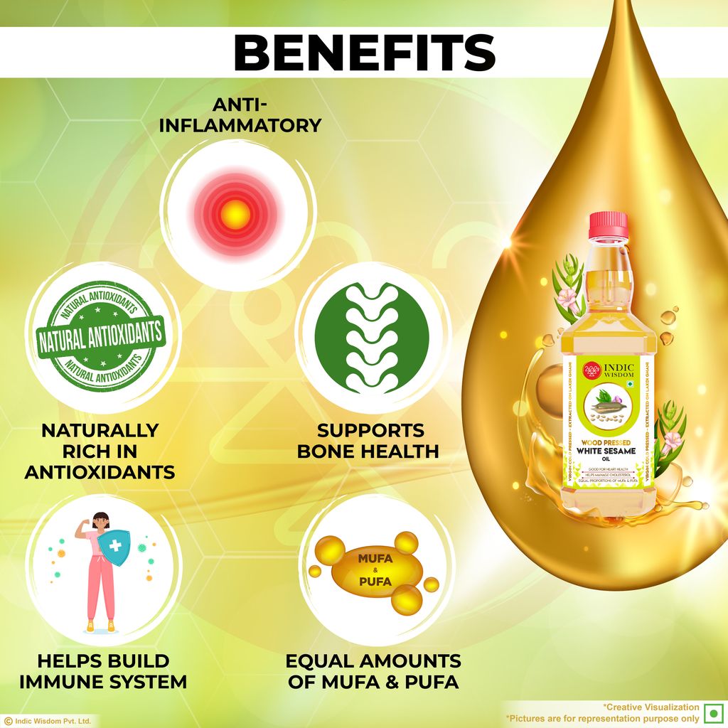 IndicWisdom Wood Pressed White Sesame Oil 1 Liter (Cold Pressed White Sesame Oil - Extracted on Wooden Churner)