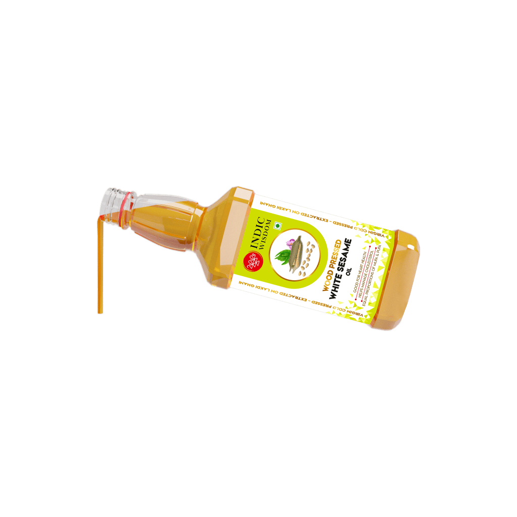 IndicWisdom Wood Pressed White Sesame Oil 1 Liter (Cold Pressed White Sesame Oil - Extracted on Wooden Churner)