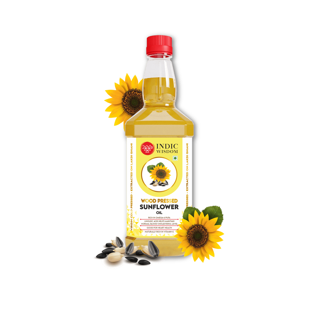 IndicWisdom Wood Pressed Sunflower Oil 1 liter (Cold Pressed Sunflower Oil - Extracted on Wooden Churner)