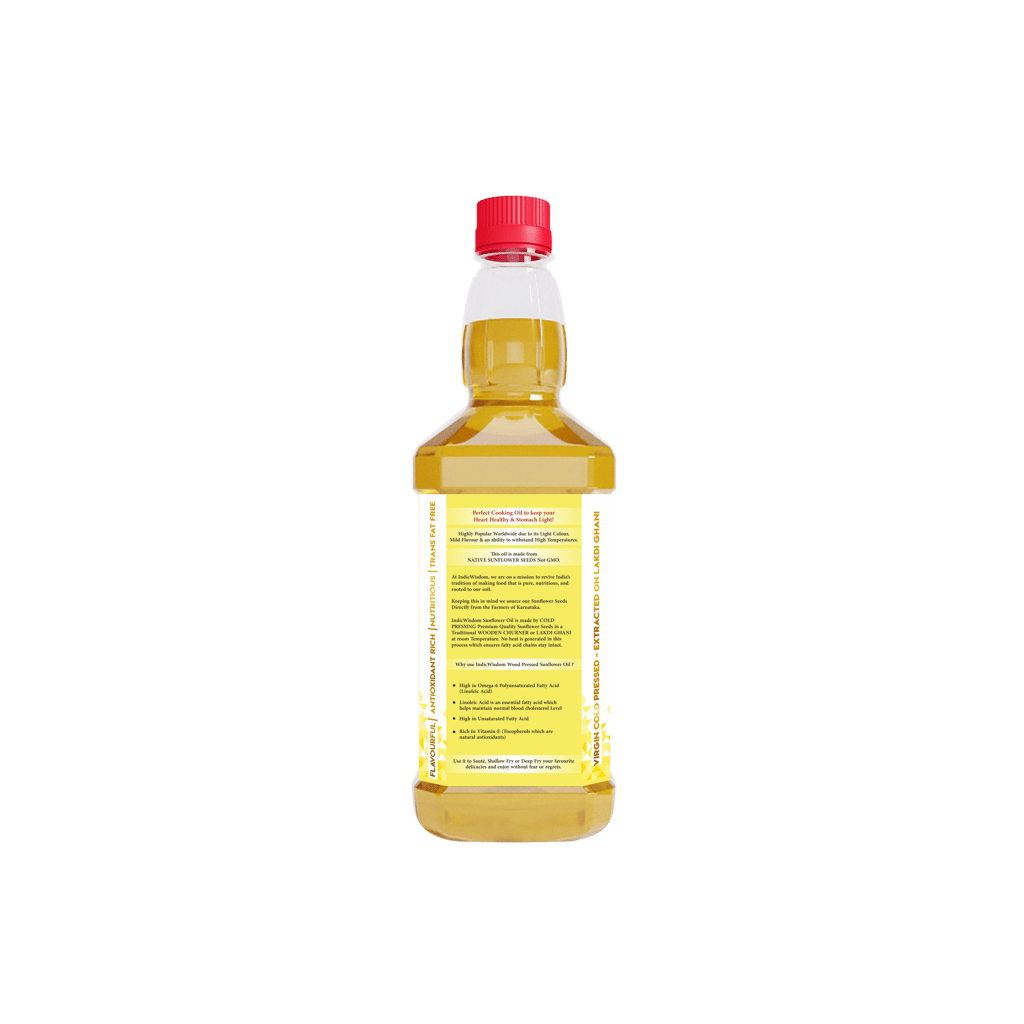 IndicWisdom Wood Pressed Sunflower Oil 1 liter (Cold Pressed Sunflower Oil - Extracted on Wooden Churner)