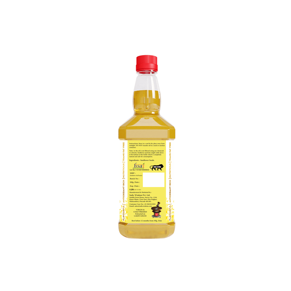 IndicWisdom Wood Pressed Sunflower Oil 1 liter (Cold Pressed Sunflower Oil - Extracted on Wooden Churner)