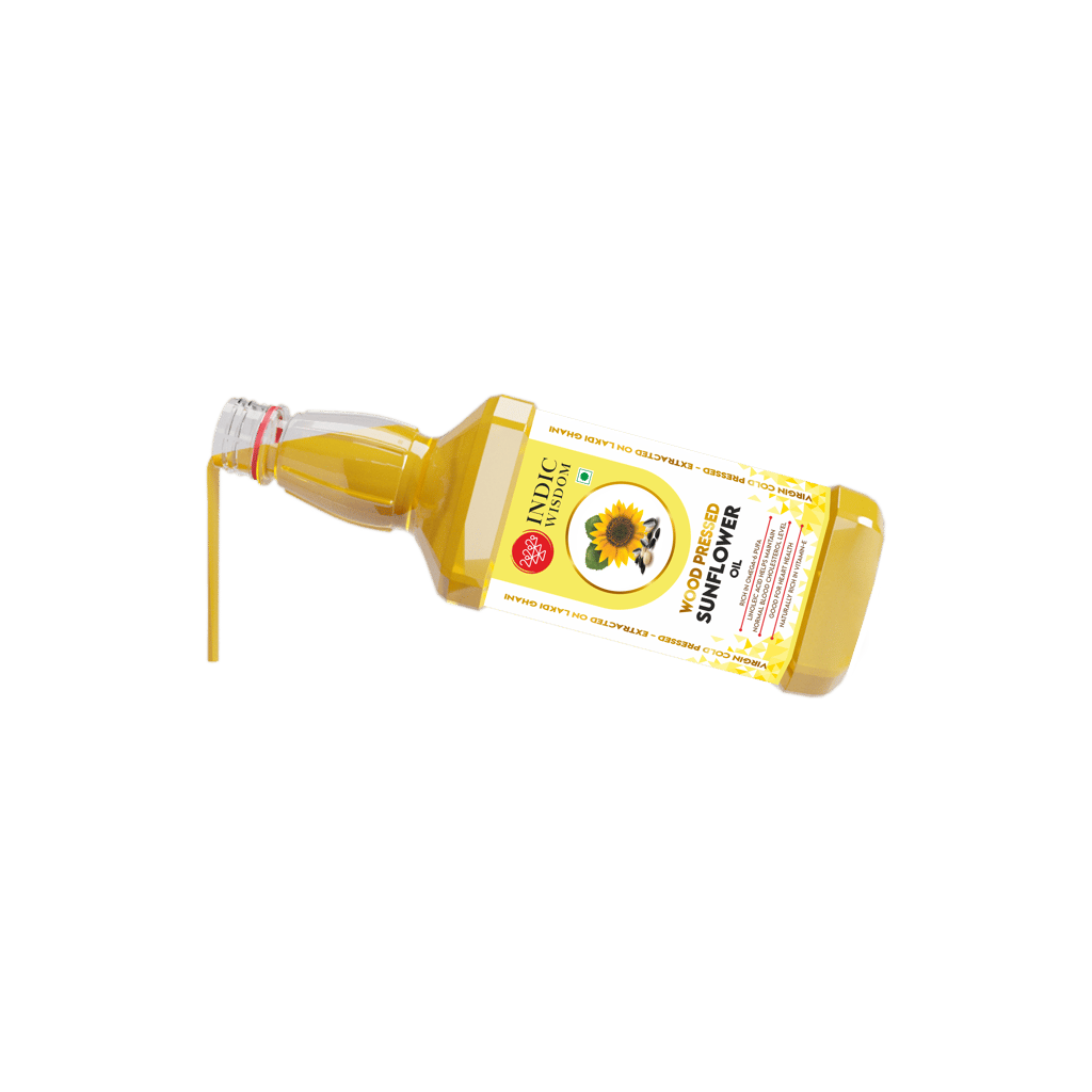 IndicWisdom Wood Pressed Sunflower Oil 1 liter (Cold Pressed Sunflower Oil - Extracted on Wooden Churner)