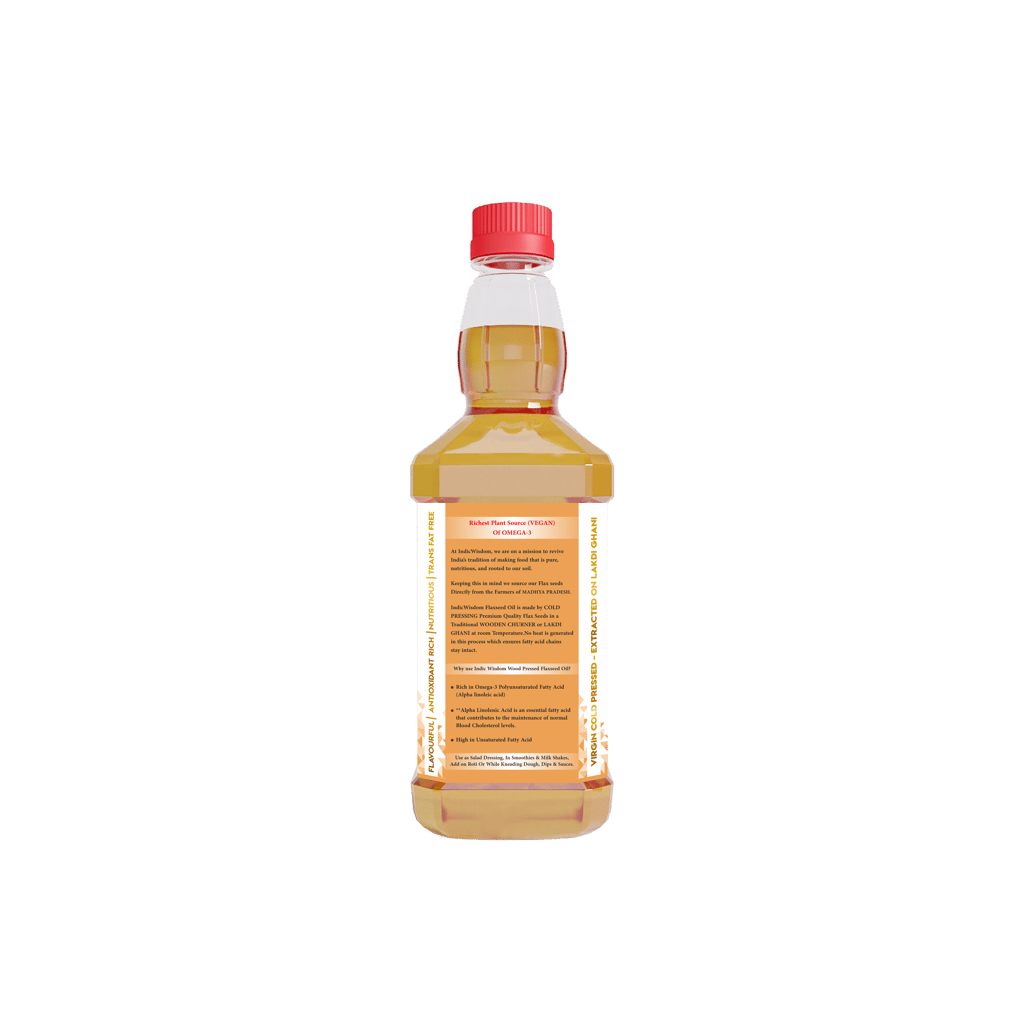IndicWisdom Wood Pressed Flaxseed Oil 500 ml (Cold Pressed Flaxseed Oil - Extracted on Wooden Churner)