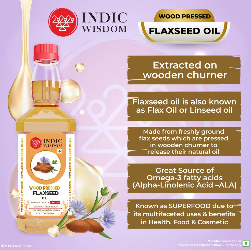 IndicWisdom Wood Pressed Flaxseed Oil 500 ml (Cold Pressed Flaxseed Oil - Extracted on Wooden Churner)