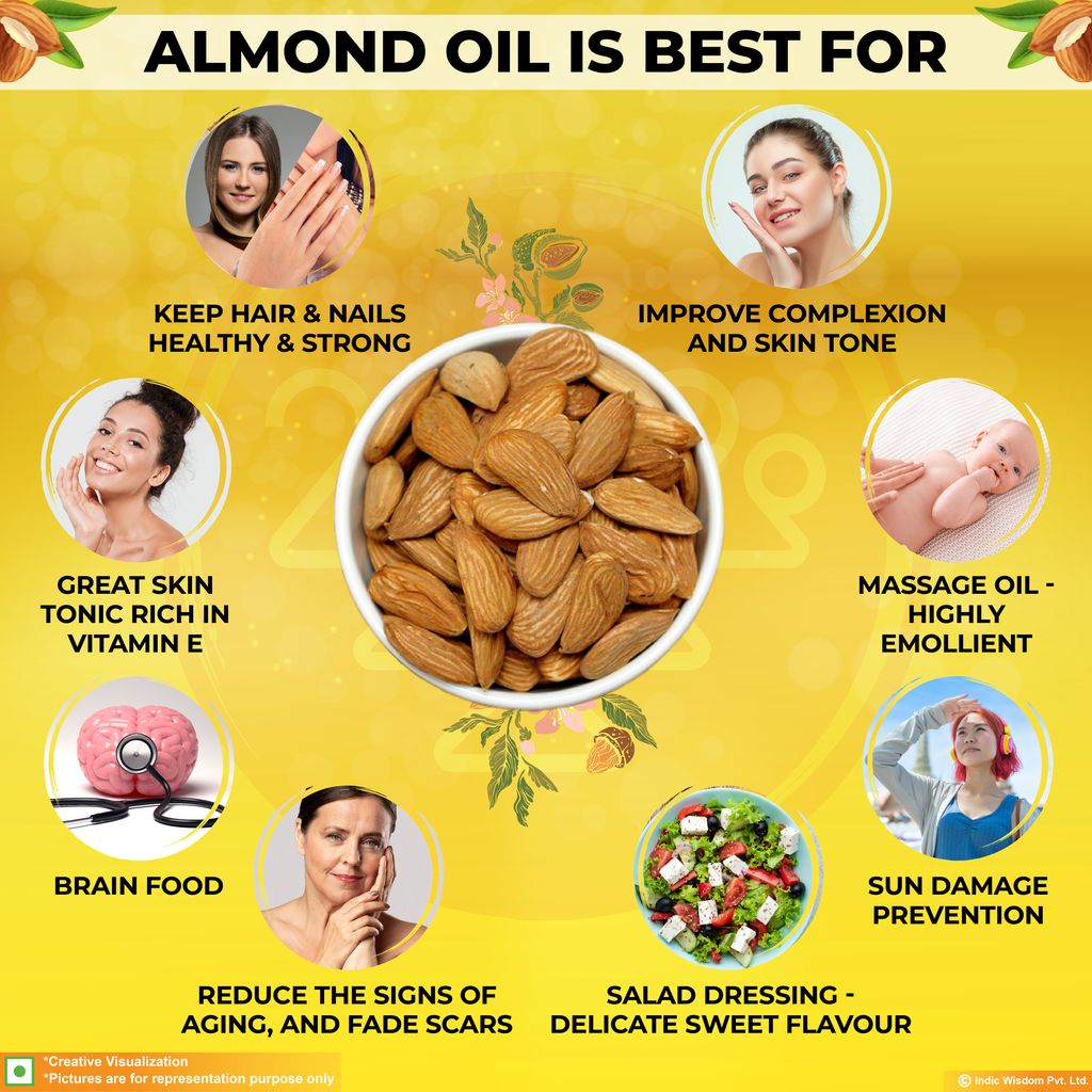 IndicWisdom Wood Pressed Sweet Almond Oil 100 ml (Cold Pressed Sweet Almond Oil - Extracted on Wooden Churner)