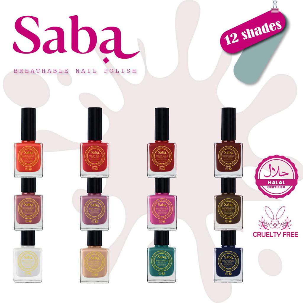 SABA Breathable Chip Resistant. Long Lasting Nail Polish Set of 2|Fast Drying/Halal/Cruelty Free/Vegan Nail Lacquer|Harmful Chemical Free, Water Permeable,Glossy Nail Polish (12 ml Each)