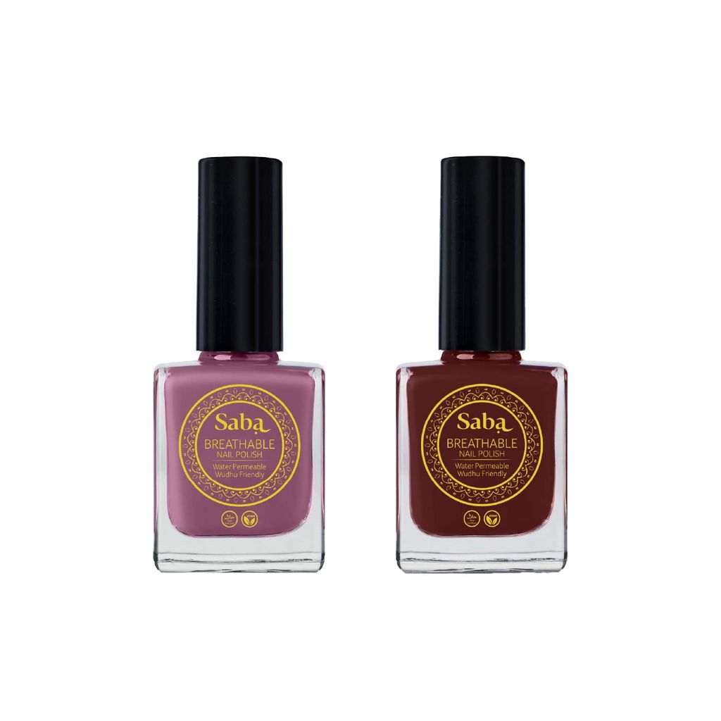SABA Breathable Chip Resistant. Long Lasting Nail Polish Set of 2|Fast Drying/Halal/Cruelty Free/Vegan Nail Lacquer|Harmful Chemical Free, Water Permeable,Glossy Nail Polish (12 ml Each)