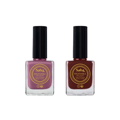 SABA Breathable Chip Resistant. Long Lasting Nail Polish Set of 2|Fast Drying/Halal/Cruelty Free/Vegan Nail Lacquer|Harmful Chemical Free, Water Permeable,Glossy Nail Polish (12 ml Each)