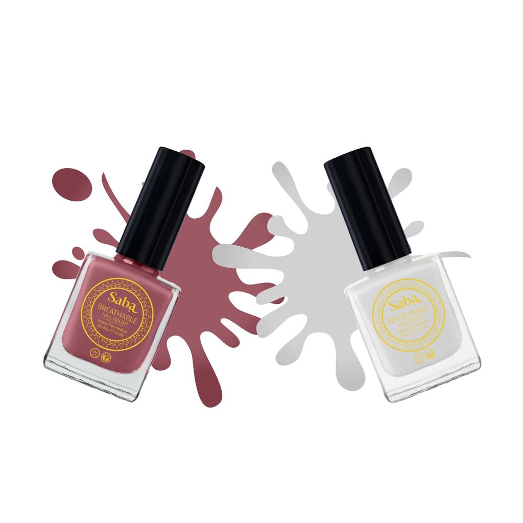 SABA Breathable Chip Resistant. Long Lasting Nail Polish Set of 2|Fast Drying/Halal/Cruelty Free/Vegan Nail Lacquer|Harmful Chemical Free, Water Permeable,Glossy Nail Polish (12 ml Each)