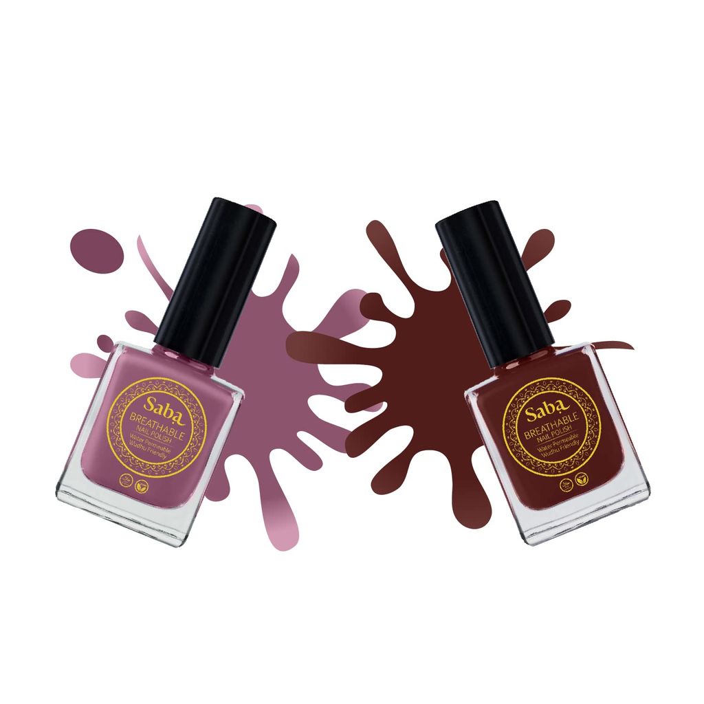 SABA Breathable Chip Resistant. Long Lasting Nail Polish Set of 2|Fast Drying/Halal/Cruelty Free/Vegan Nail Lacquer|Harmful Chemical Free, Water Permeable,Glossy Nail Polish (12 ml Each)