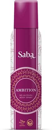 SABA Ambition Perfumed Body Spray Deodorant, Long lasting Fragrance, No Alcohol , Perfumed Body Spray Deodorant,Long lasting Fragrance,No Alcohol, Zero Itching, Zero Burning Sensation, Vegan and Halal, For women - 150 ml