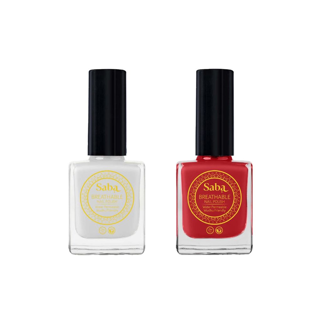 SABA Breathable Chip Resistant. Long Lasting Nail Polish Set of 2|Fast Drying/Halal/Cruelty Free/Vegan Nail Lacquer|Harmful Chemical Free, Water Permeable,Glossy Nail Polish (12 ml Each)