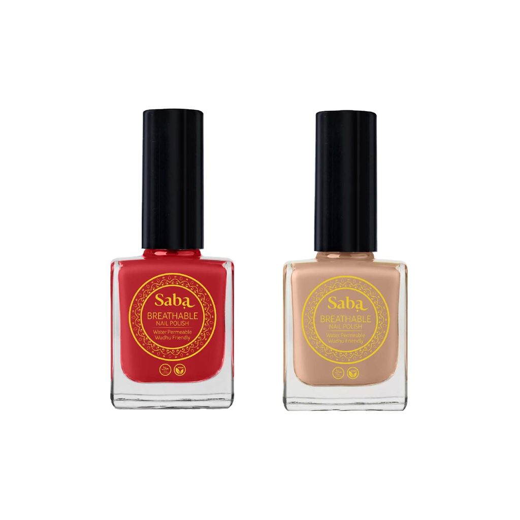 SABA Breathable Chip Resistant. Long Lasting Nail Polish Set of 2|Fast Drying/Halal/Cruelty Free/Vegan Nail Lacquer|Harmful Chemical Free, Water Permeable,Glossy Nail Polish (12 ml Each)