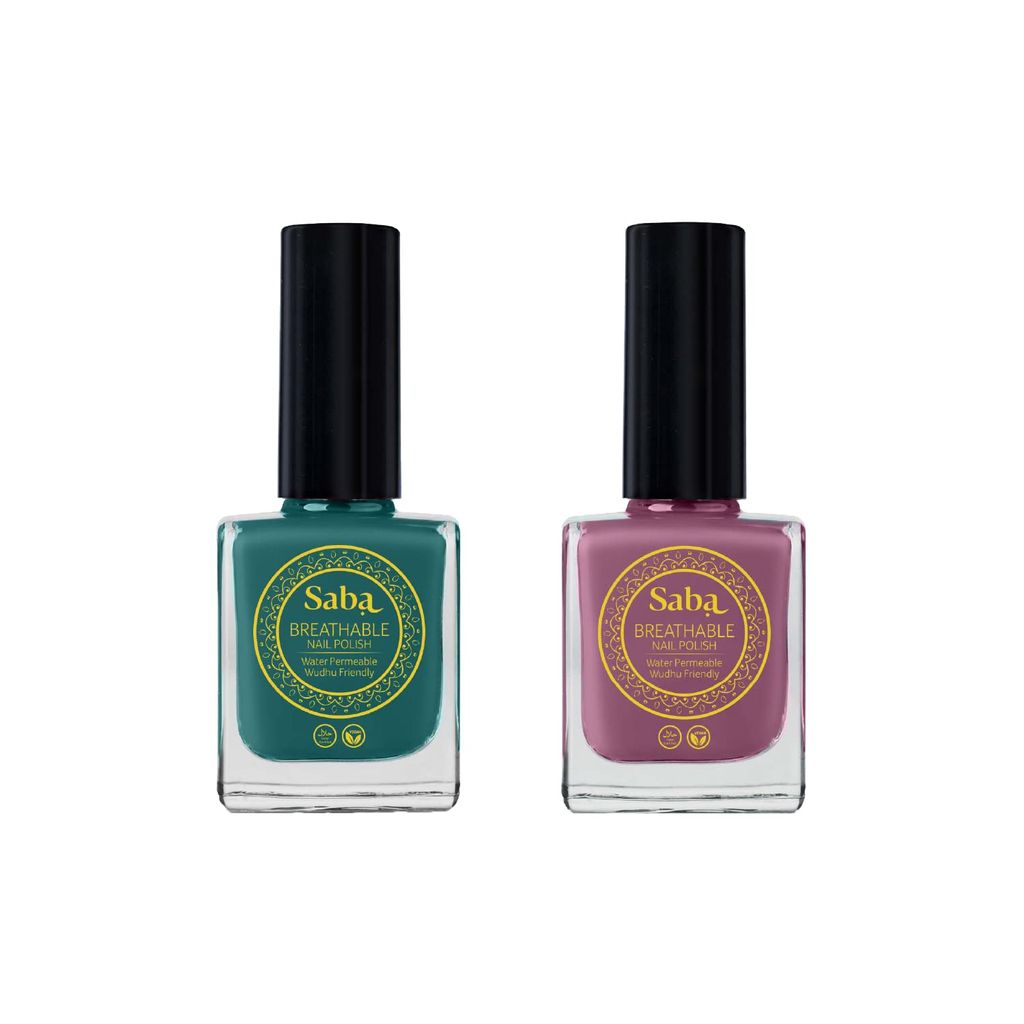 SABA Breathable Chip Resistant. Long Lasting Nail Polish Set of 2|Fast Drying/Halal/Cruelty Free/Vegan Nail Lacquer|Harmful Chemical Free, Water Permeable,Glossy Nail Polish (12 ml Each)