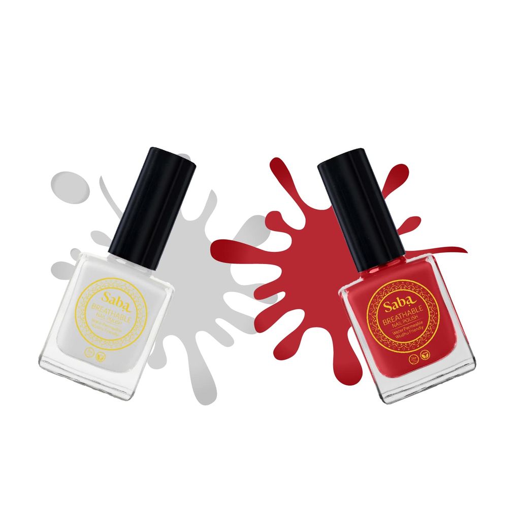 SABA Breathable Chip Resistant. Long Lasting Nail Polish Set of 2|Fast Drying/Halal/Cruelty Free/Vegan Nail Lacquer|Harmful Chemical Free, Water Permeable,Glossy Nail Polish (12 ml Each)