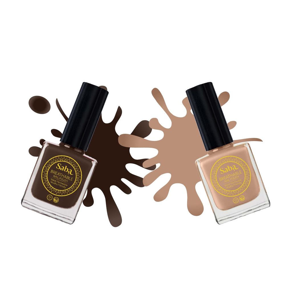 SABA Breathable Chip Resistant. Long Lasting Nail Polish Set of 2|Fast Drying/Halal/Cruelty Free/Vegan Nail Lacquer|Harmful Chemical Free, Water Permeable,Glossy Nail Polish (12 ml Each)