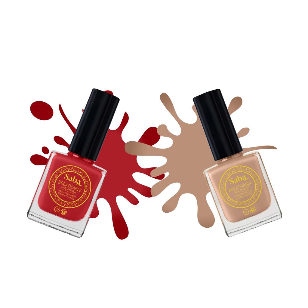 SABA Breathable Chip Resistant. Long Lasting Nail Polish Set of 2|Fast Drying/Halal/Cruelty Free/Vegan Nail Lacquer|Harmful Chemical Free, Water Permeable,Glossy Nail Polish (12 ml Each)