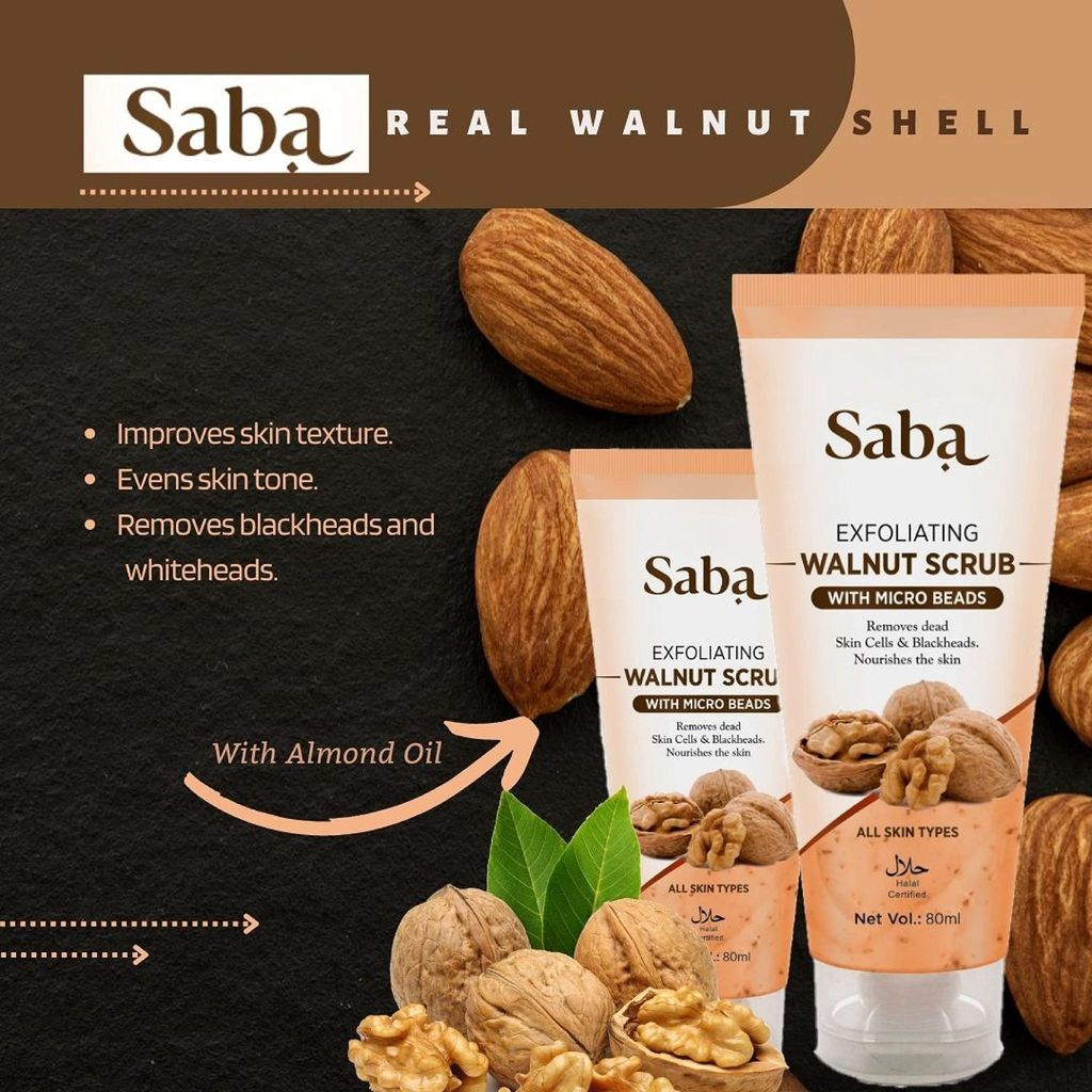 Saba Walnut Scrub | 100 ml | With Natural Powdered Kashmiri walnut shell | Exfoliates and Revitalizes the Skin, Bye Bye Black heads(pack of 3 units)